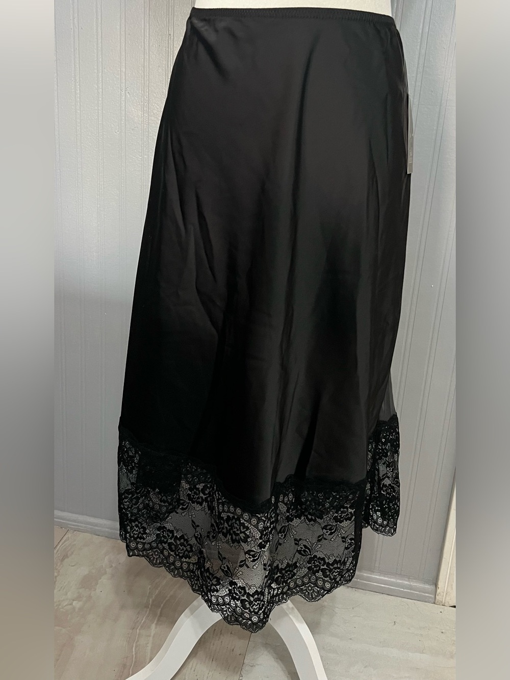 Wild Fable Black Satin Midi Skirt with Lace / Size: XL / Coquette / Whimsigoth